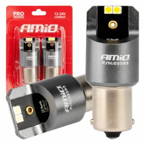 Amio - ΛΑΜΠΕΣ LED CAN-BUS P21W BA15S 12/24V 6.000K 4xSMD ΛΕΥΚΟ PRO SERIES - 2 ΤΕΜ. (03583/AM)