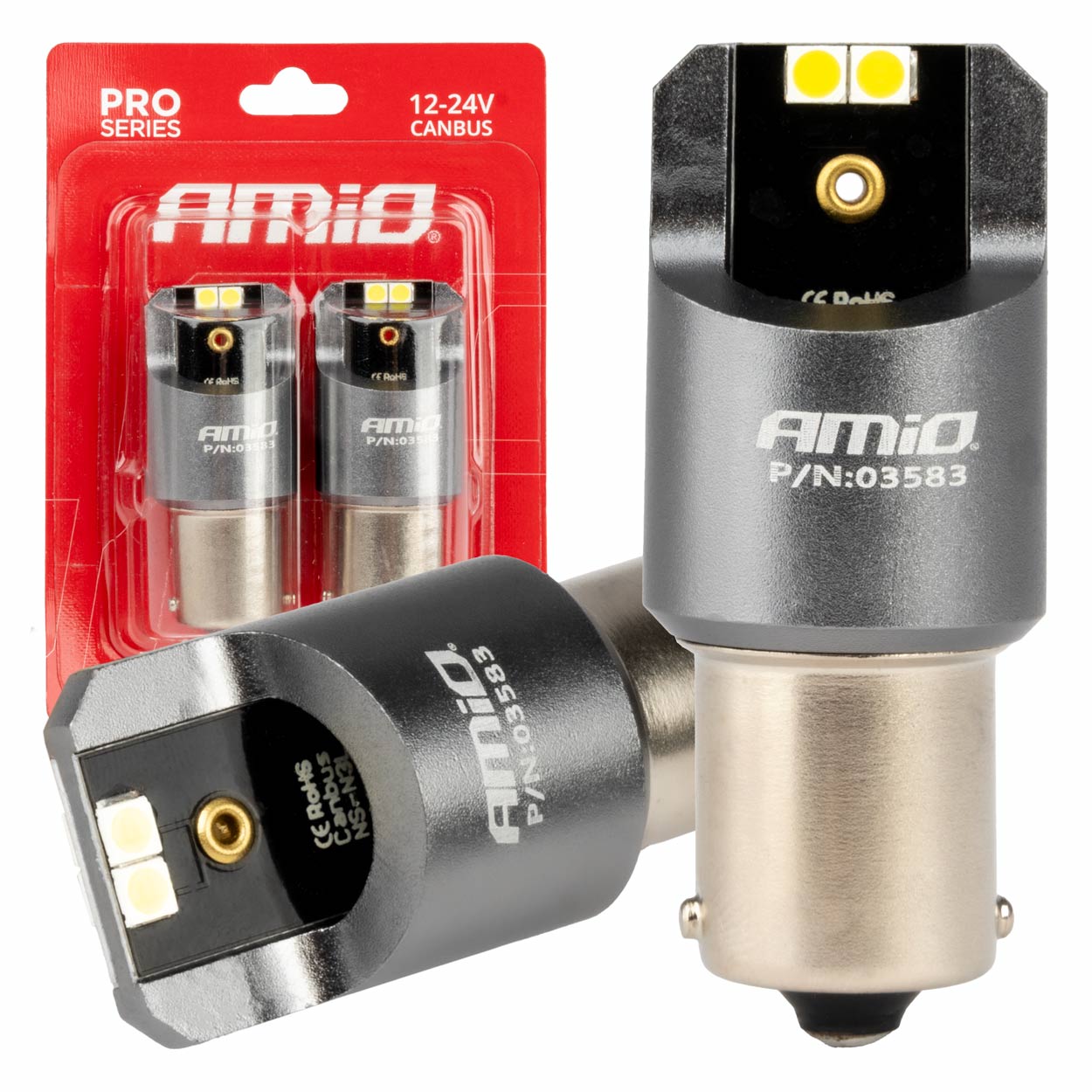 Εικόνα 1 από 4 — Amio – ΛΑΜΠΕΣ LED CAN-BUS P21W BA15S 12/24V 6.000K 4xSMD ΛΕΥΚΟ PRO SERIES – 2 ΤΕΜ. (03583/AM)