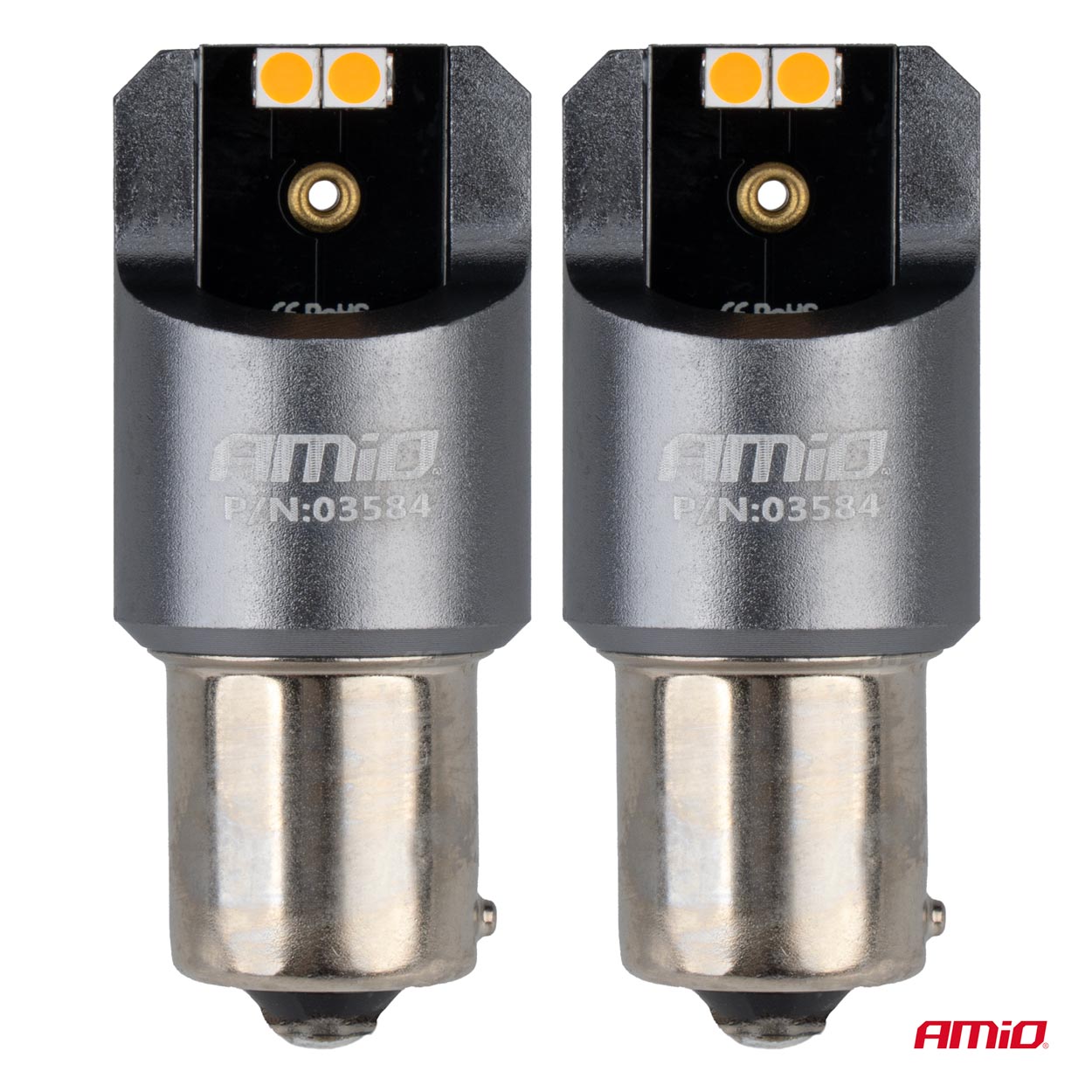 Εικόνα 2 από 4 — Amio – ΛΑΜΠΕΣ LED CAN-BUS PΥ21W BAU15S 12/24V 6.000K 4xSMD ΠΟΡΤΟΚΑΛΙ PRO SERIES – 2 ΤΕΜ. (03584/AM)