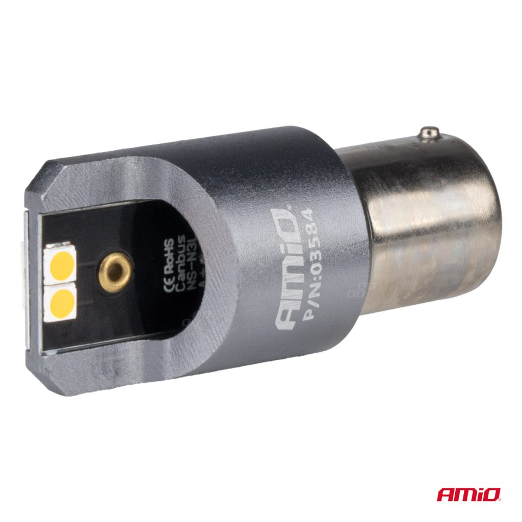 Εικόνα 3 από 4 — Amio – ΛΑΜΠΕΣ LED CAN-BUS PΥ21W BAU15S 12/24V 6.000K 4xSMD ΠΟΡΤΟΚΑΛΙ PRO SERIES – 2 ΤΕΜ. (03584/AM)