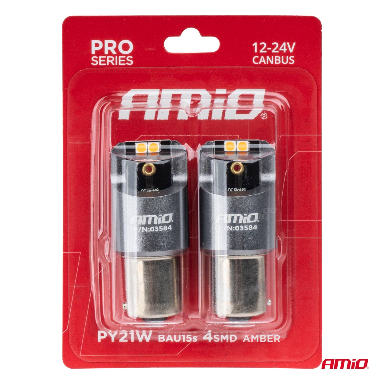 Εικόνα 4 από 4 — Amio – ΛΑΜΠΕΣ LED CAN-BUS PΥ21W BAU15S 12/24V 6.000K 4xSMD ΠΟΡΤΟΚΑΛΙ PRO SERIES – 2 ΤΕΜ. (03584/AM)