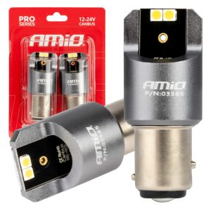 Amio - ΛΑΜΠΑΚΙΑ P21/5W BAY15d 12/24V 6.000K 4xSMD LED CAN-BUS ΛΕΥΚΟ PRO SERIES - 2 Τεμ. (03585/AM)