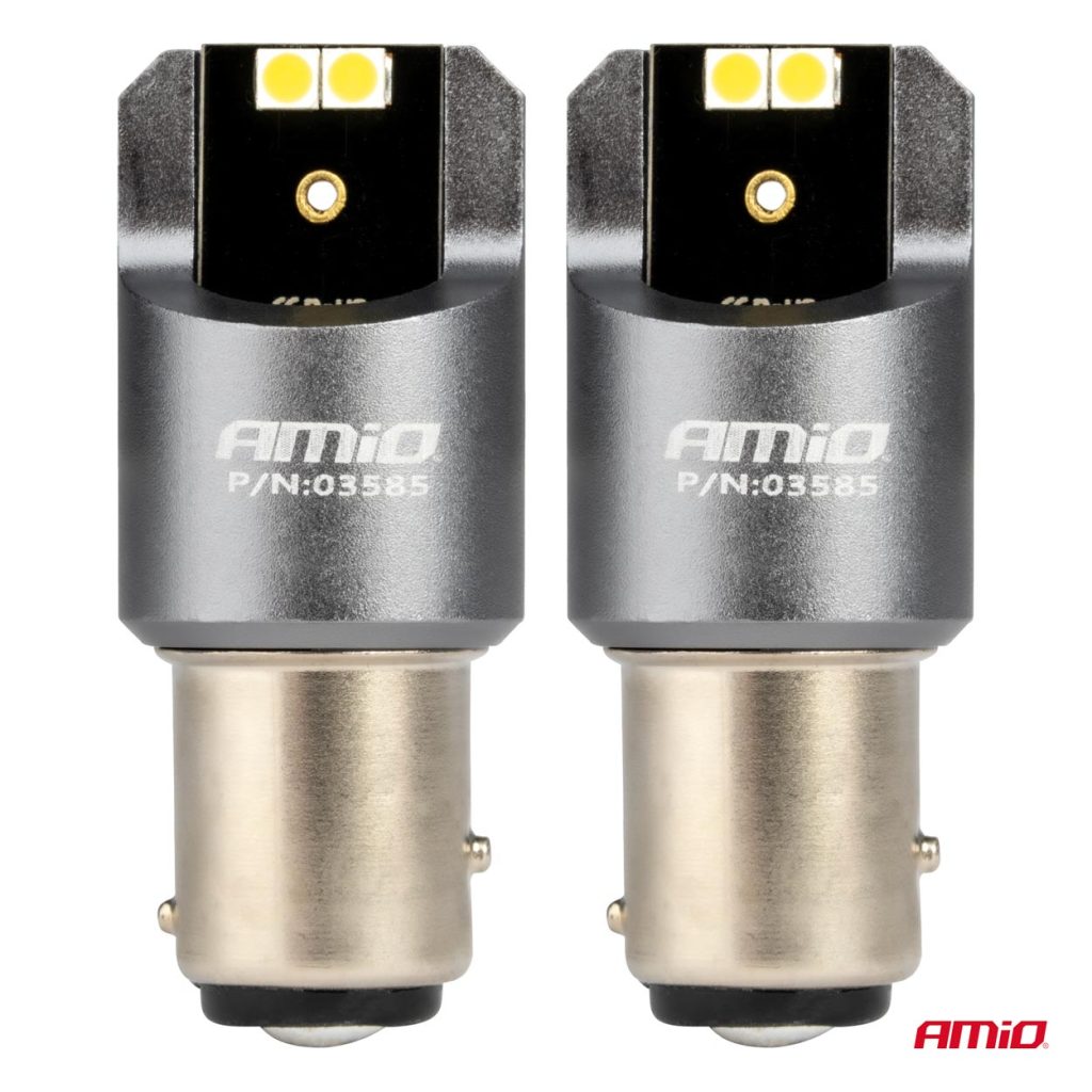 Εικόνα 2 από 4 — Amio – ΛΑΜΠΑΚΙΑ P21/5W BAY15d 12/24V 6.000K 4xSMD LED CAN-BUS ΛΕΥΚΟ PRO SERIES – 2 Τεμ. (03585/AM)