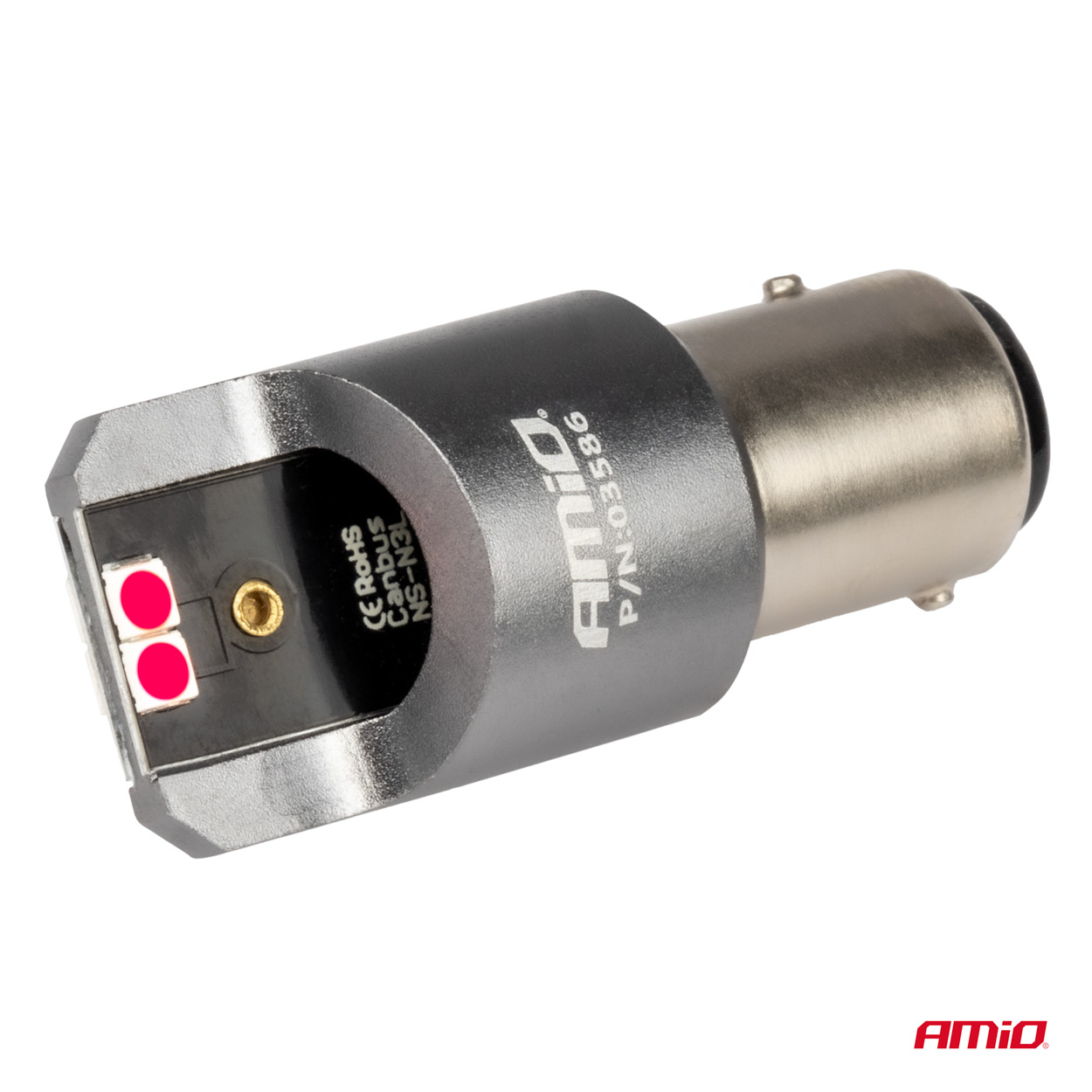 Εικόνα 3 από 4 — Amio – ΛΑΜΠΑΚΙΑ P21/5W BAY15d 12/24V 6.000K 4xSMD LED CAN-BUS ΚΟΚΚΙΝΟ PRO SERIES – 2 Τεμ. (03586/AM)