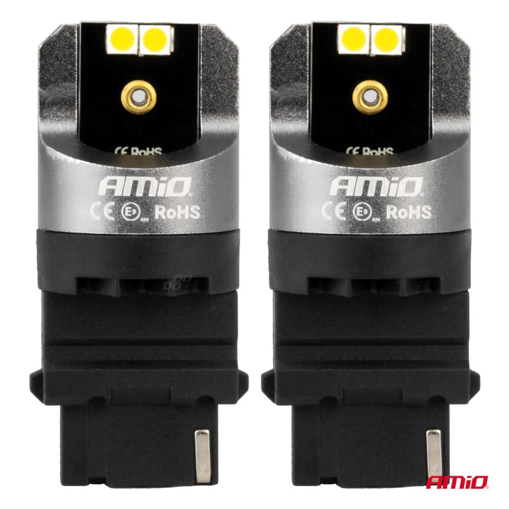 Εικόνα 2 από 4 — Amio – ΛΑΜΠΕΣ P27W 12/24V 6.000K 4SMD LED CAN-BUS ΛΕΥΚΑ PRO SERIES – 2 ΤΕΜ. (03587/AM)