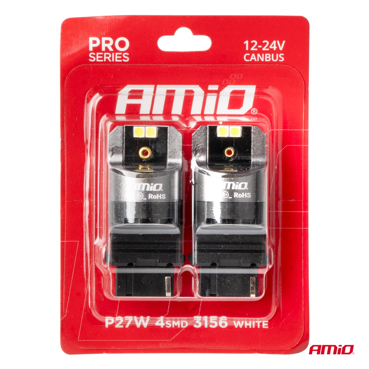 Εικόνα 4 από 4 — Amio – ΛΑΜΠΕΣ P27W 12/24V 6.000K 4SMD LED CAN-BUS ΛΕΥΚΑ PRO SERIES – 2 ΤΕΜ. (03587/AM)
