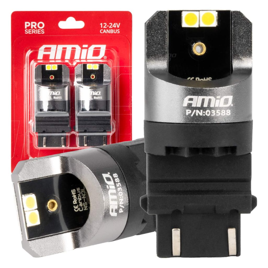 Εικόνα 1 από 4 — Amio – ΛΑΜΠΕΣ P27/7W 12/24V 6.000K 4SMD LED CAN-BUS ΛΕΥΚΑ PRO SERIES – 2 ΤΕΜ. (03588/AM)