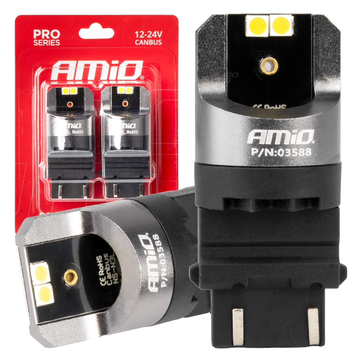 Εικόνα 1 από 4 — Amio – ΛΑΜΠΕΣ P27/7W 12/24V 6.000K 4SMD LED CAN-BUS ΛΕΥΚΑ PRO SERIES – 2 ΤΕΜ. (03588/AM)