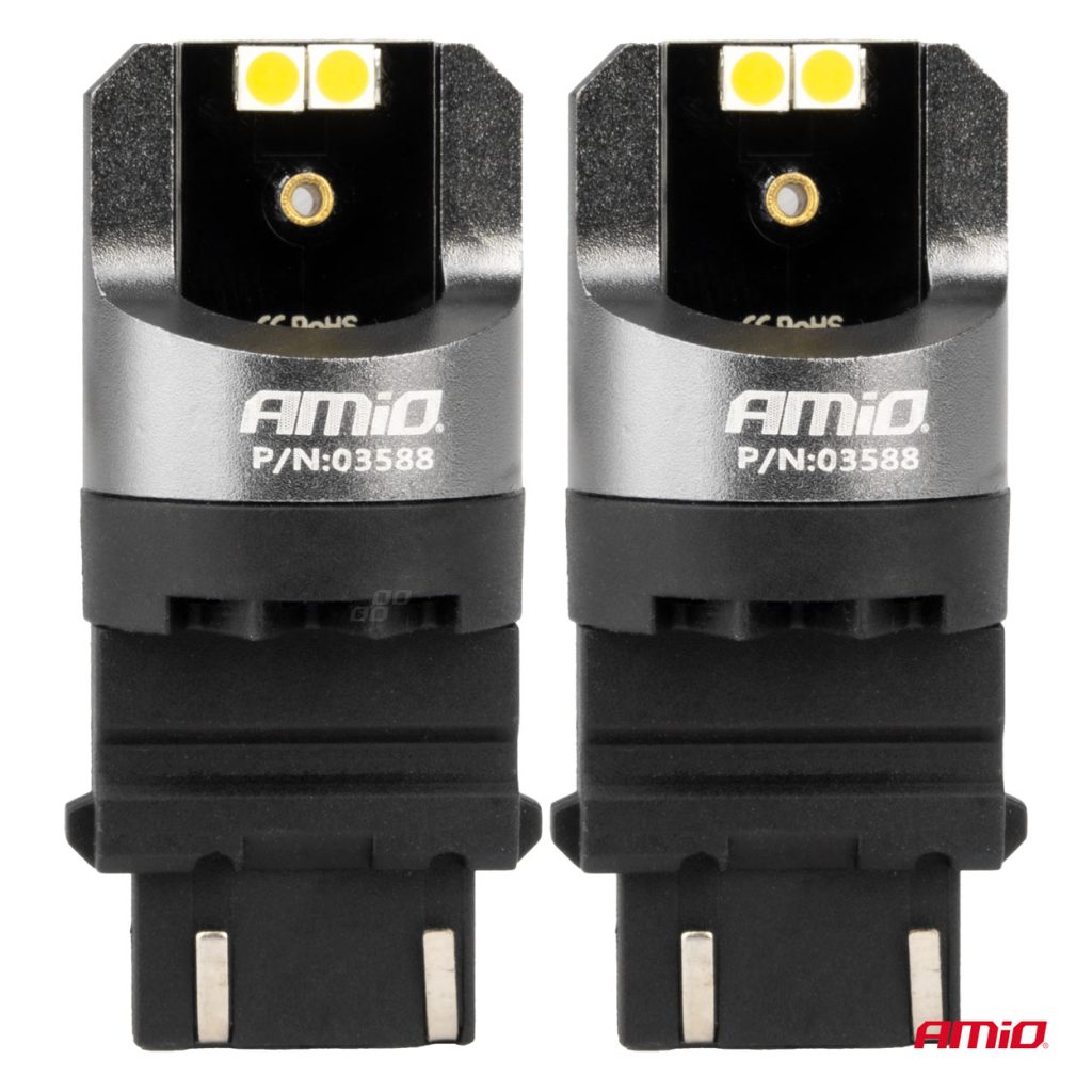 Εικόνα 2 από 4 — Amio – ΛΑΜΠΕΣ P27/7W 12/24V 6.000K 4SMD LED CAN-BUS ΛΕΥΚΑ PRO SERIES – 2 ΤΕΜ. (03588/AM)