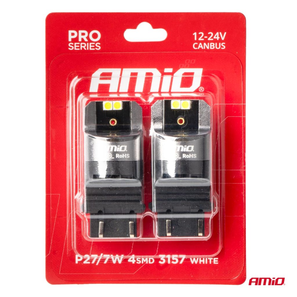 Εικόνα 4 από 4 — Amio – ΛΑΜΠΕΣ P27/7W 12/24V 6.000K 4SMD LED CAN-BUS ΛΕΥΚΑ PRO SERIES – 2 ΤΕΜ. (03588/AM)