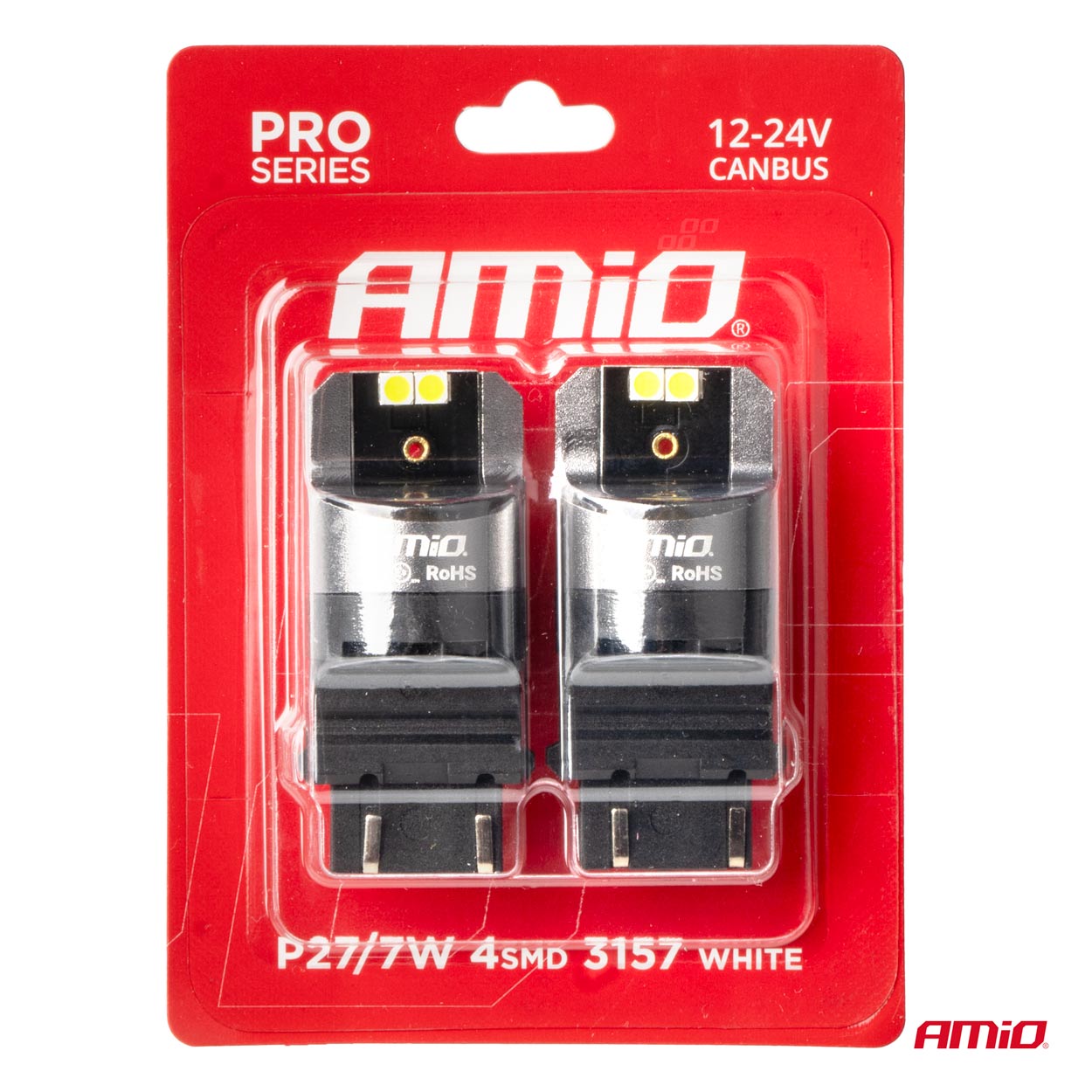 Εικόνα 4 από 4 — Amio – ΛΑΜΠΕΣ P27/7W 12/24V 6.000K 4SMD LED CAN-BUS ΛΕΥΚΑ PRO SERIES – 2 ΤΕΜ. (03588/AM)