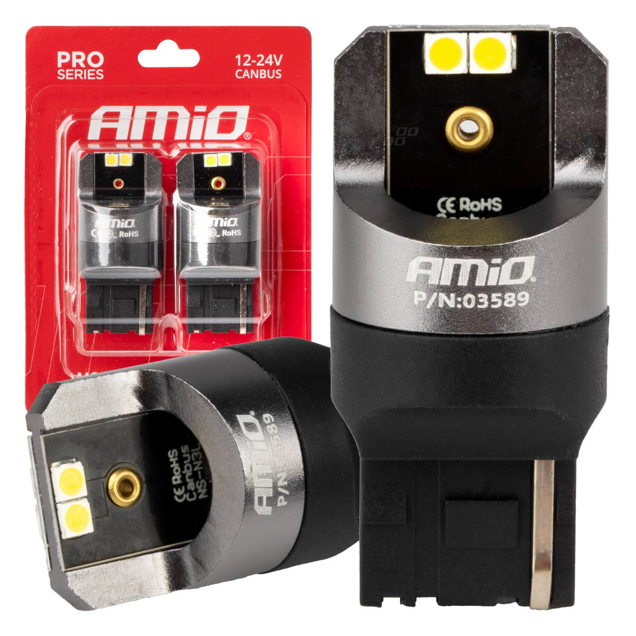 Εικόνα 1 από 1 — Amio – ΛΑΜΠΕΣ W21W 12/24V 6.000K 4SMD LED CAN-BUS ΛΕΥΚΑ PRO SERIES – 2 ΤΕΜ. (03589/AM)