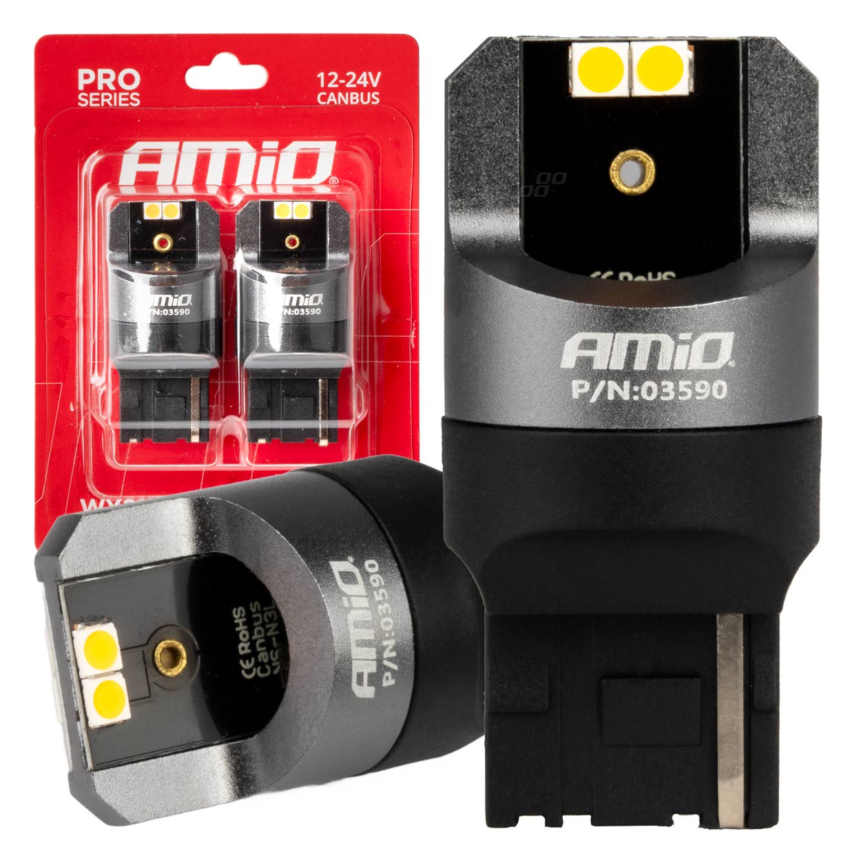 Εικόνα 1 από 4 — Amio – ΛΑΜΠΕΣ WY21W 12/24V 6.000K 4SMD LED CAN-BUS ΚΙΤΡΙΝΟ PRO SERIES – 2 ΤΕΜ. (03590/AM)