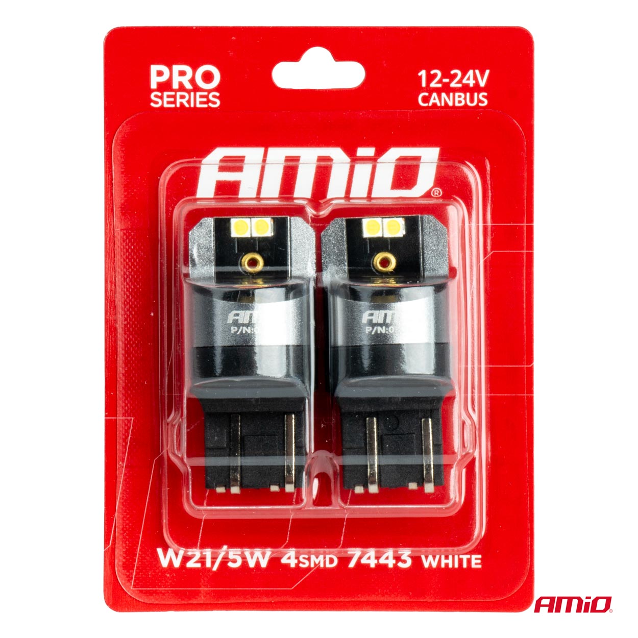 Εικόνα 4 από 4 — Amio – ΛΑΜΠΑΚΙΑ W21/5W 7443 12/24V 6.000K 4xSMD LED CAN-BUS ΛΕΥΚΟ PRO SERIES – 2 Τεμ. (03591/AM)