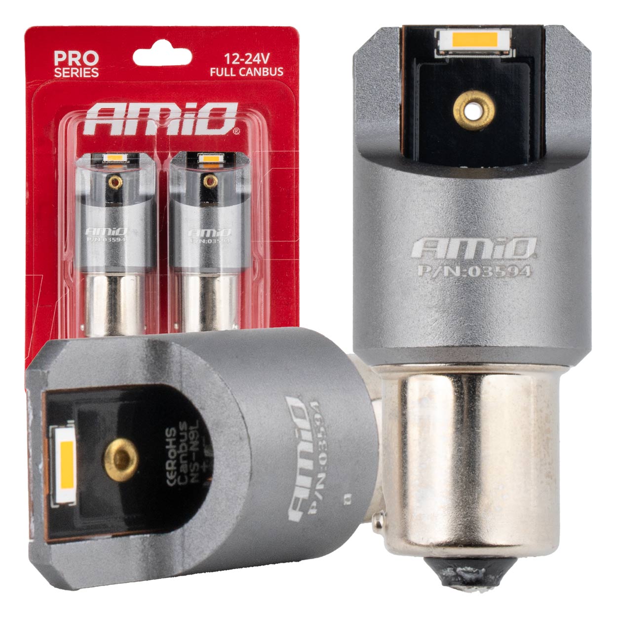 Εικόνα 1 από 4 — Amio – ΛΑΜΠΑΚΙΑ PY21W BAU15s 12/24V 6.000K 2xSMD LED FULL CAN-BUS ΠΟΡΤΟΚΑΛΙ PRO SERIES – 2 Τεμ. (03594/AM)