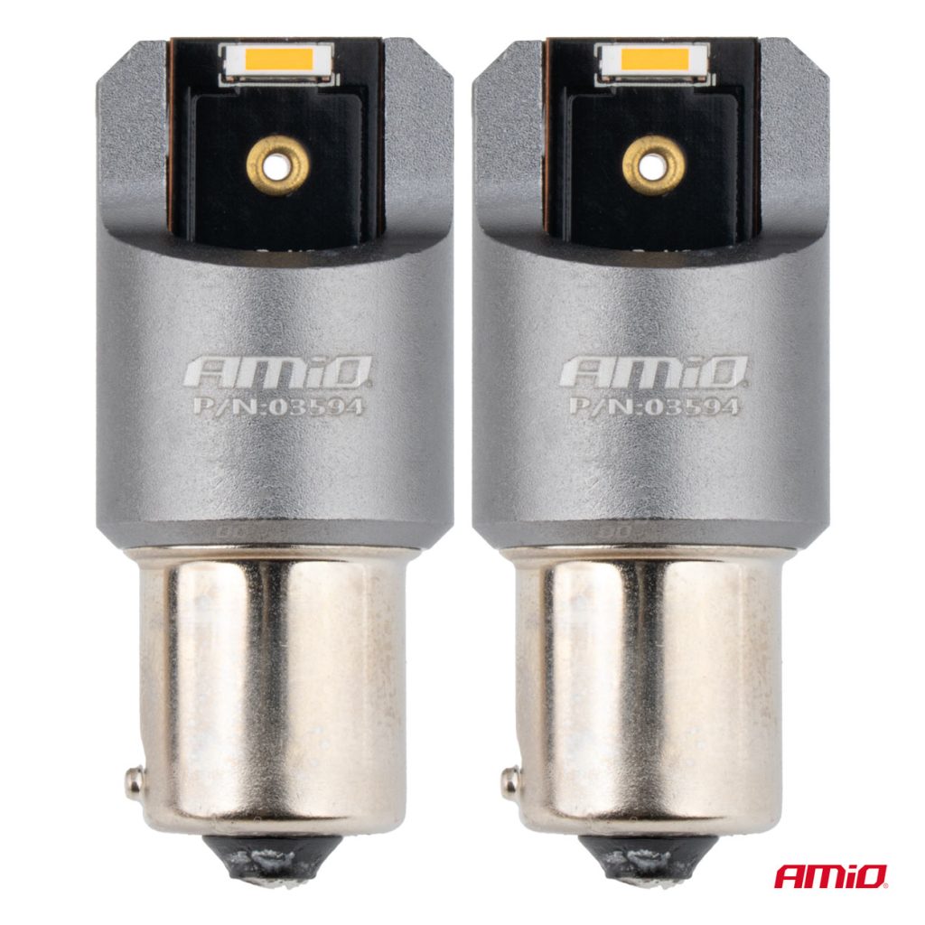 Εικόνα 2 από 4 — Amio – ΛΑΜΠΑΚΙΑ PY21W BAU15s 12/24V 6.000K 2xSMD LED FULL CAN-BUS ΠΟΡΤΟΚΑΛΙ PRO SERIES – 2 Τεμ. (03594/AM)