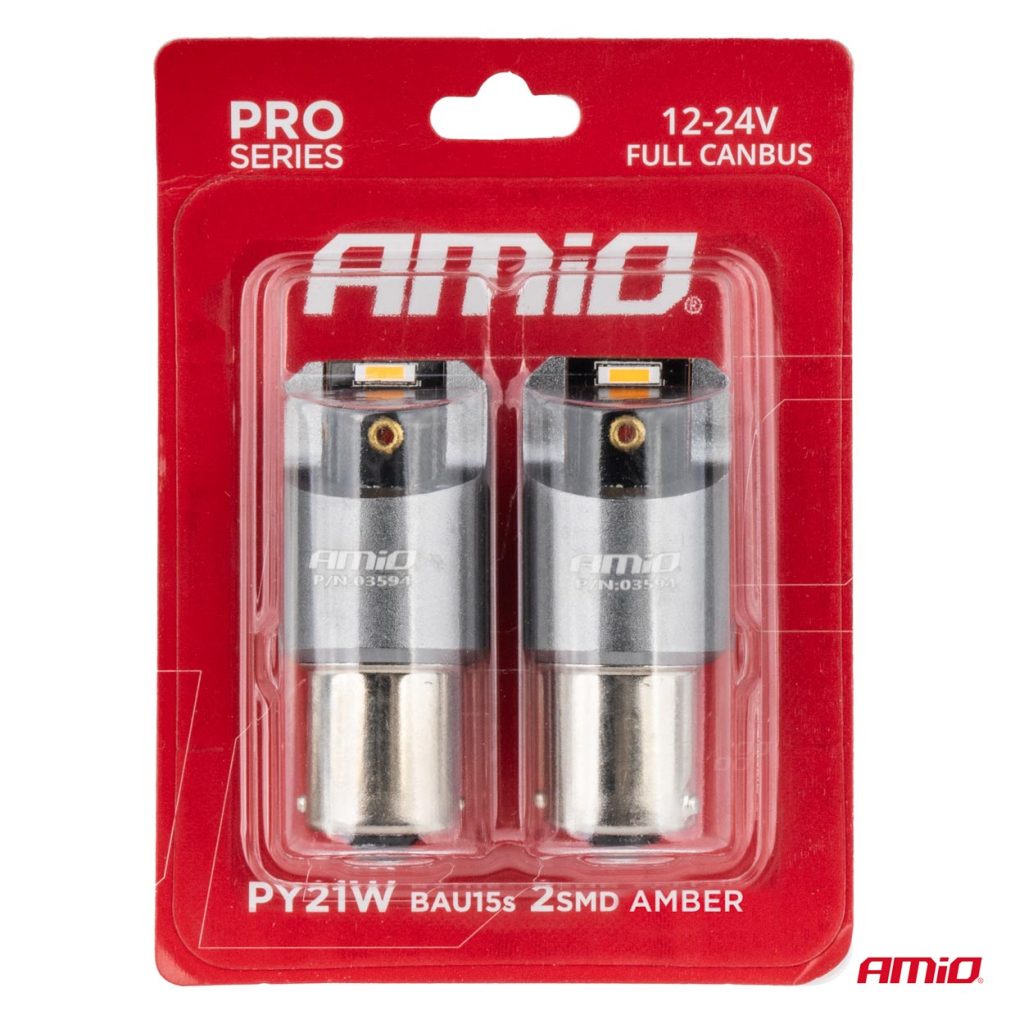 Εικόνα 4 από 4 — Amio – ΛΑΜΠΑΚΙΑ PY21W BAU15s 12/24V 6.000K 2xSMD LED FULL CAN-BUS ΠΟΡΤΟΚΑΛΙ PRO SERIES – 2 Τεμ. (03594/AM)
