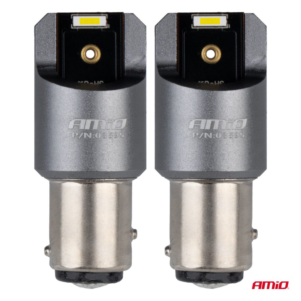 Εικόνα 2 από 4 — Amio – ΛΑΜΠΑΚΙΑ P21/5W BAY15d 12/24V 6.000K 2xSMD LED FULL CAN-BUS ΛΕΥΚΟ PRO SERIES – 2 Τεμ. (03595/AM)