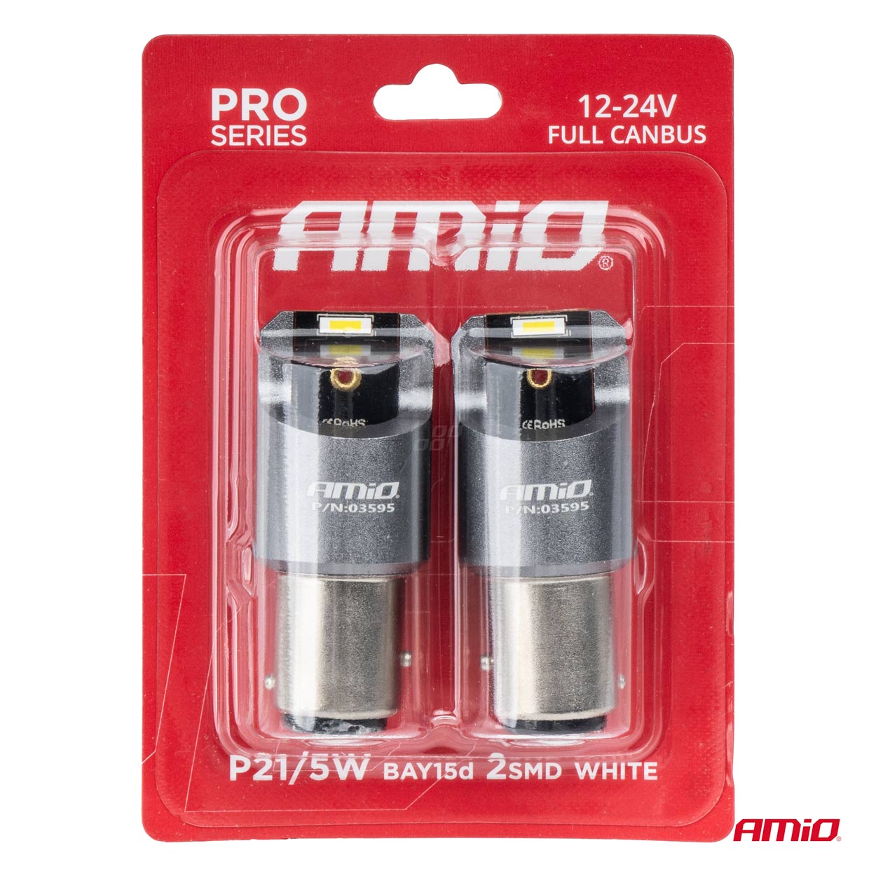 Εικόνα 4 από 4 — Amio – ΛΑΜΠΑΚΙΑ P21/5W BAY15d 12/24V 6.000K 2xSMD LED FULL CAN-BUS ΛΕΥΚΟ PRO SERIES – 2 Τεμ. (03595/AM)