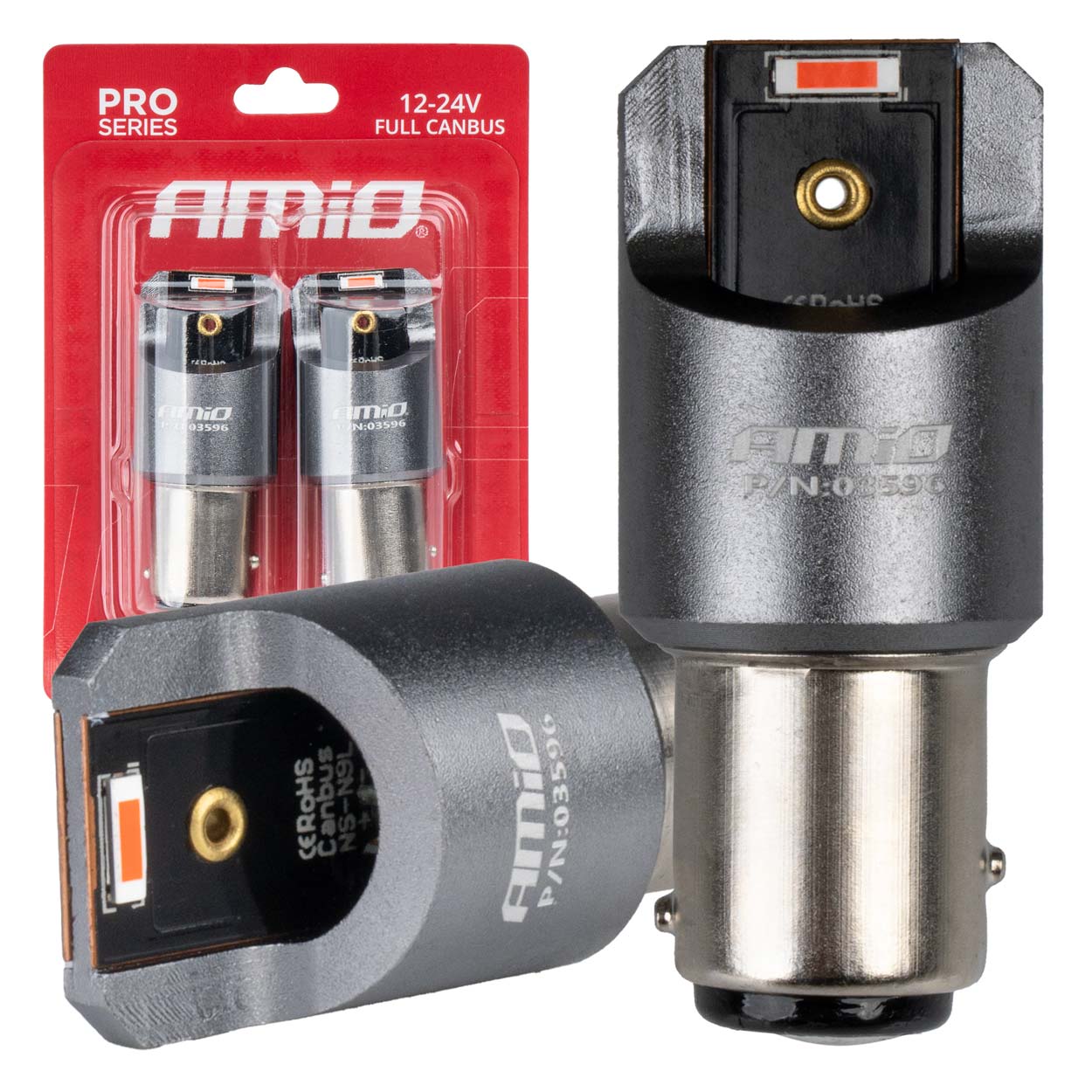 Εικόνα 1 από 4 — Amio – ΛΑΜΠΑΚΙΑ P21/5W BAY15d 12/24V 6.000K 2xSMD LED FULL CAN-BUS ΚΟΚΚΙΝΟ PRO SERIES – 2 Τεμ. (03596/AM)