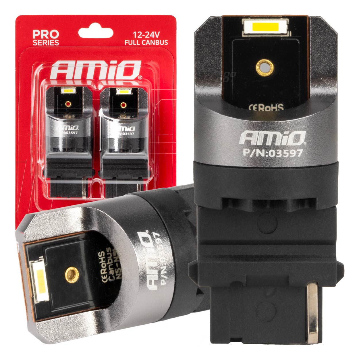 Εικόνα 1 από 4 — Amio – ΛΑΜΠΑΚΙΑ P27W 12/24V 6.000K 2SMD LED FULL CAN-BUS ΛΕΥΚΟ PRO SERIES – 2 Τεμ. (03597/AM)