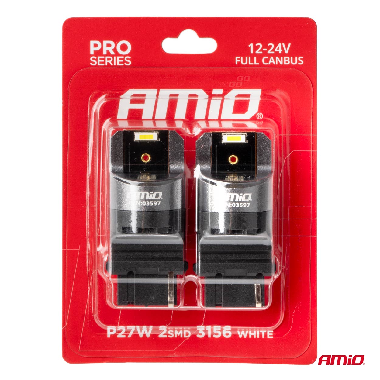 Εικόνα 4 από 4 — Amio – ΛΑΜΠΑΚΙΑ P27W 12/24V 6.000K 2SMD LED FULL CAN-BUS ΛΕΥΚΟ PRO SERIES – 2 Τεμ. (03597/AM)