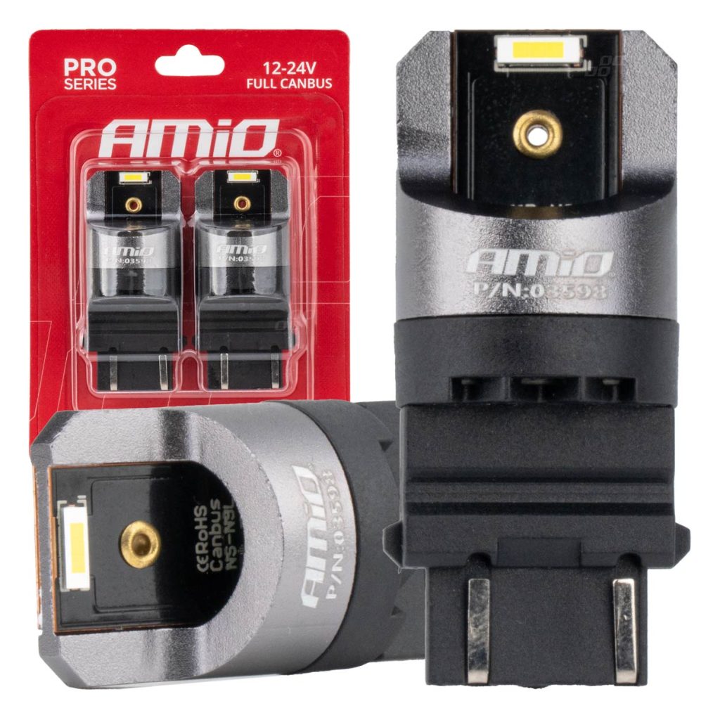 Εικόνα 1 από 4 — Amio – ΛΑΜΠΑΚΙΑ P27/7W 3157 12/24V 6.000K 2xSMD LED FULL CAN-BUS ΛΕΥΚΟ PRO SERIES – 2 Τεμ. (03598/AM)
