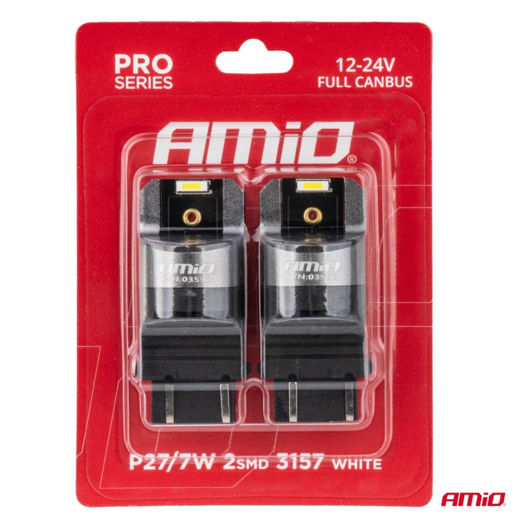 Εικόνα 4 από 4 — Amio – ΛΑΜΠΑΚΙΑ P27/7W 3157 12/24V 6.000K 2xSMD LED FULL CAN-BUS ΛΕΥΚΟ PRO SERIES – 2 Τεμ. (03598/AM)