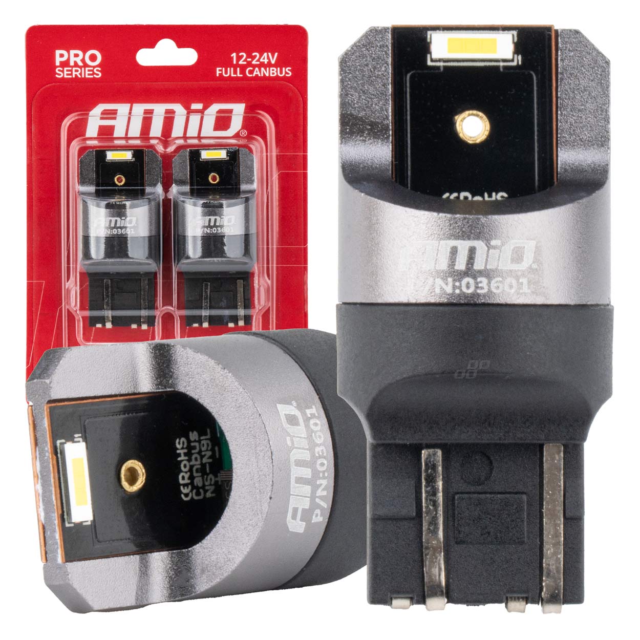 Εικόνα 1 από 4 — Amio – ΛΑΜΠΑΚΙΑ W21/5W 7443 12/24V 6.000K 2xSMD LED FULL CAN-BUS ΛΕΥΚΟ PRO SERIES – 2 Τεμ. (03601/AM)