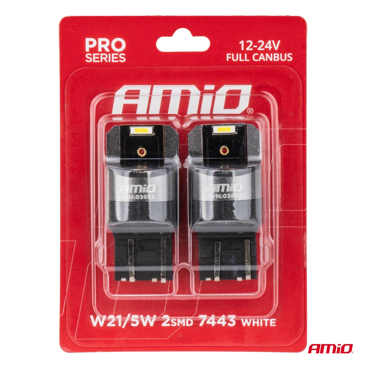 Εικόνα 4 από 4 — Amio – ΛΑΜΠΑΚΙΑ W21/5W 7443 12/24V 6.000K 2xSMD LED FULL CAN-BUS ΛΕΥΚΟ PRO SERIES – 2 Τεμ. (03601/AM)
