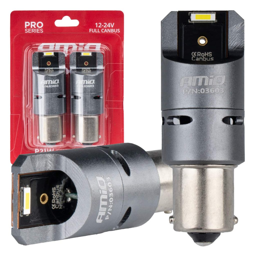 Εικόνα 1 από 4 — Amio – ΛΑΜΠΕΣ P21W BA15S 12/24V 6.000K 2xSMD LED FULL CAN-BUS (ΜΕ ΑΝΕΜΙΣΤΗΡΑΚΙ) ΛΕΥΚΟ PRO SERIES – 2 ΤΕΜ. (03603/AM)