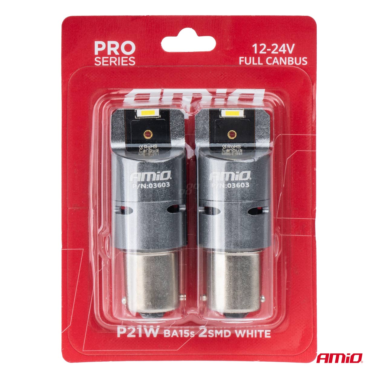 Εικόνα 4 από 4 — Amio – ΛΑΜΠΕΣ P21W BA15S 12/24V 6.000K 2xSMD LED FULL CAN-BUS (ΜΕ ΑΝΕΜΙΣΤΗΡΑΚΙ) ΛΕΥΚΟ PRO SERIES – 2 ΤΕΜ. (03603/AM)