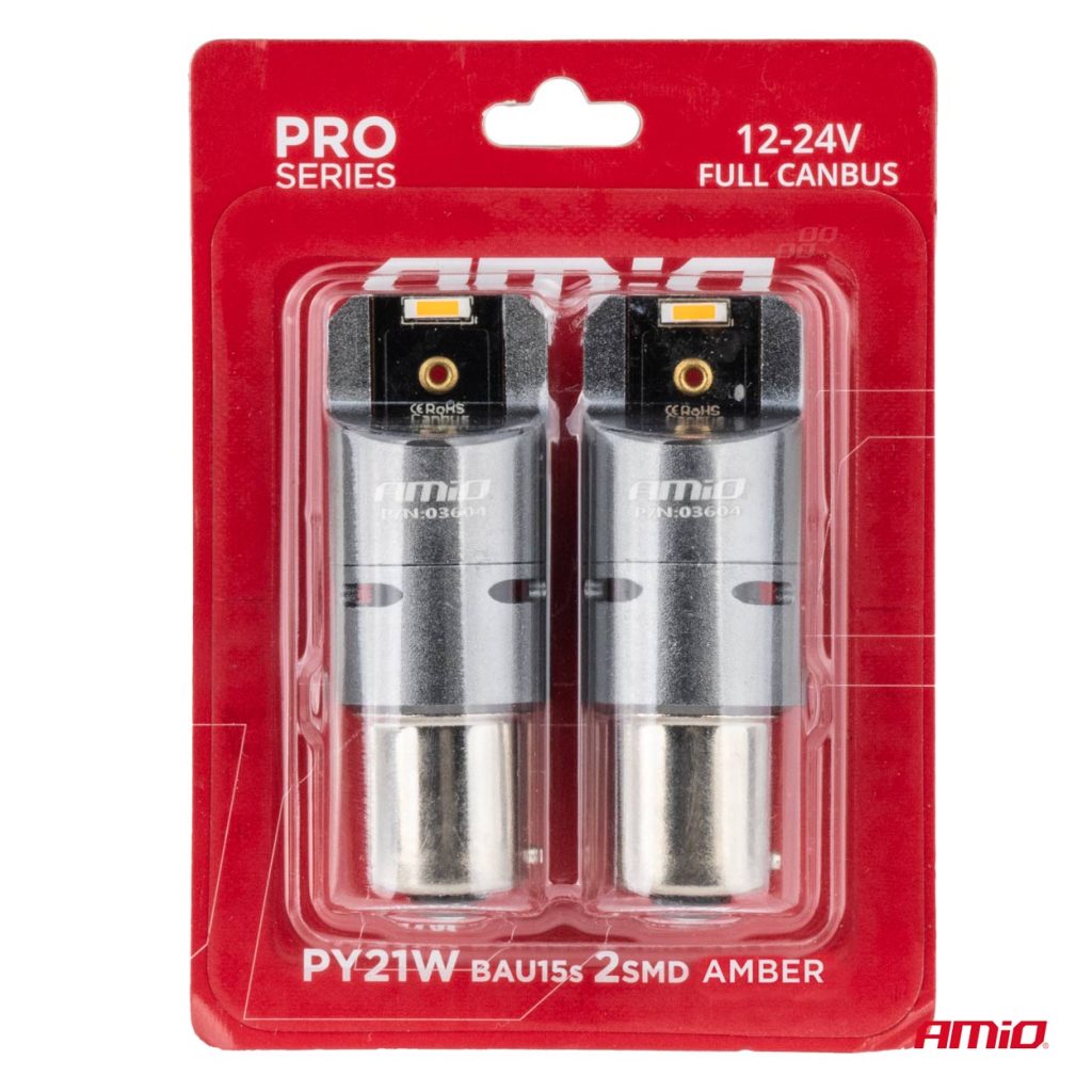 Εικόνα 4 από 4 — Amio – ΛΑΜΠΑΚΙΑ PY21W BAU15s 12/24V 6.000K 2xSMD LED FULL CAN-BUS(ΜΕ ΑΝΕΜΙΣΤΗΡΑΚΙ) ΠΟΡΤΟΚΑΛΙ PRO SERIES – 2 Τεμ. (03604/AM)