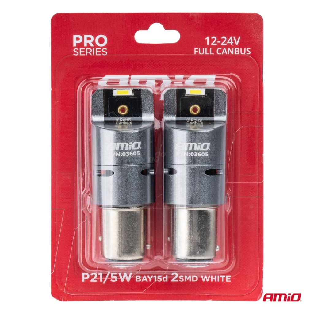 Εικόνα 4 από 4 — Amio – P21/5W BAY15s 12/24V 6.000K 2xSMD LED(ΜΕ ΑΝΕΜΙΣΤΗΡΑΚΙ) FULL CAN-BUS ΛΕΥΚΟ PRO SERIES – 2 Τεμ. (03605/AM)