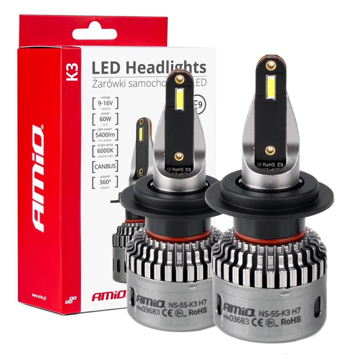 Εικόνα 1 από 4 — Amio – ΛΑΜΠΕΣ H7 9>16V 6.000K 5.400lm 60W K3 SERIES LED CAN-BUS(ΜΕ ΨΥΚΤΡΑ) – 2 Τεμ. (03683/ΑΜ)