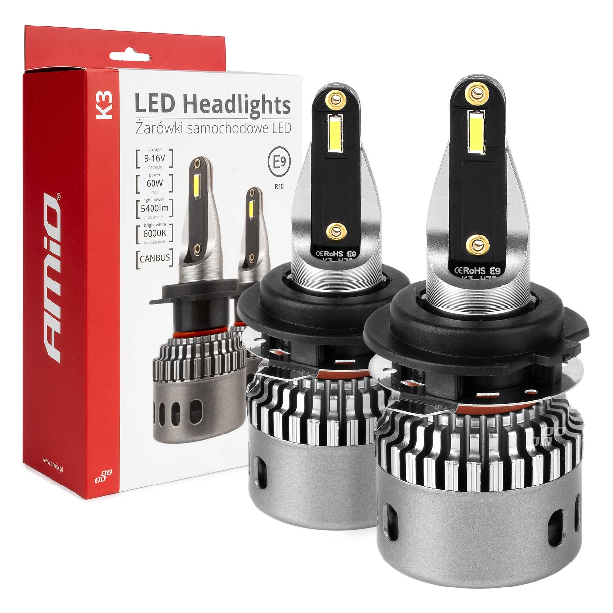 Εικόνα 1 από 3 — Amio – ΛΑΜΠΕΣ H7-1 9>16V 6.000K 5.400lm 60W K3 SERIES LED CAN-BUS (ΜΕ ΨΥΚΤΡΑ) – 2 Τεμ. (03684/AM)