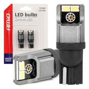 Amio - ΛΑΜΠΑΚΙΑ LED T10 W5W W10W 12/24V LED 4xSMD3020 CAN-BUS ΛΕΥΚΟ - 2 ΤΕΜ. (03717/AM)