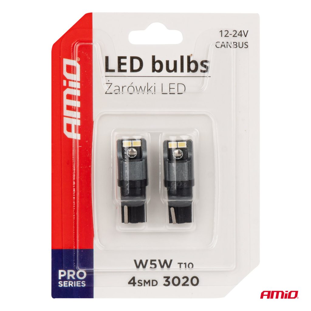 Εικόνα 5 από 5 — Amio – ΛΑΜΠΑΚΙΑ LED T10 W5W W10W 12/24V LED 4xSMD3020 CAN-BUS ΛΕΥΚΟ – 2 ΤΕΜ. (03717/AM)
