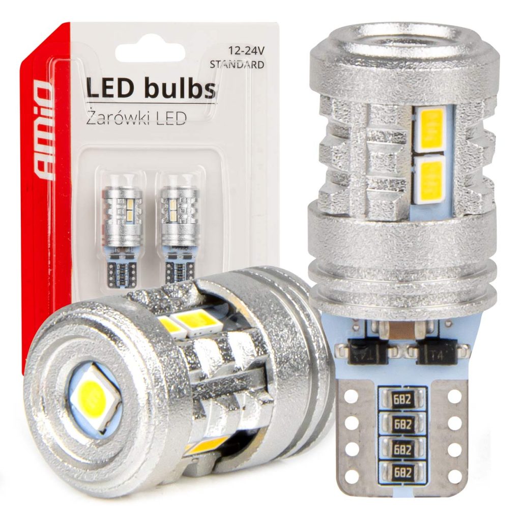 Εικόνα 1 από 5 — Amio – ΛΑΜΠΑΚΙΑ LED T10 W5W 12/24V LED 6×3020+1x3030SMD STANDARD ΛΕΥΚΑ – 2 ΤΕΜ. (03718/AM)