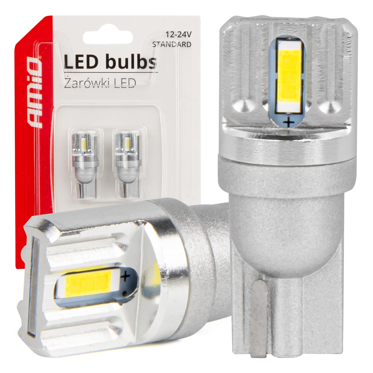 Εικόνα 1 από 5 — Amio – ΛΑΜΠΑΚΙΑ LED T10 W5W 12/24V LED 2x1860SMD STANDARD ΛΕΥΚΑ – 2 ΤΕΜ. (03719/AM)