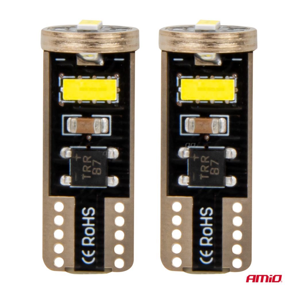 Εικόνα 2 από 5 — Amio – ΛΑΜΠΑΚΙΑ LED T10e W5W 12/24V 3×2055 SMD LED CAN-BUS ΛΕΥΚΟ – 2 ΤΕΜ. (03720/AM)