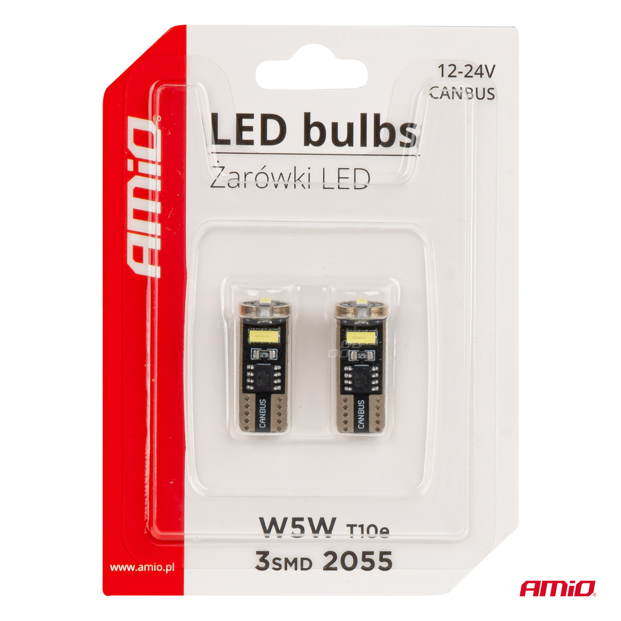 Εικόνα 5 από 5 — Amio – ΛΑΜΠΑΚΙΑ LED T10e W5W 12/24V 3×2055 SMD LED CAN-BUS ΛΕΥΚΟ – 2 ΤΕΜ. (03720/AM)