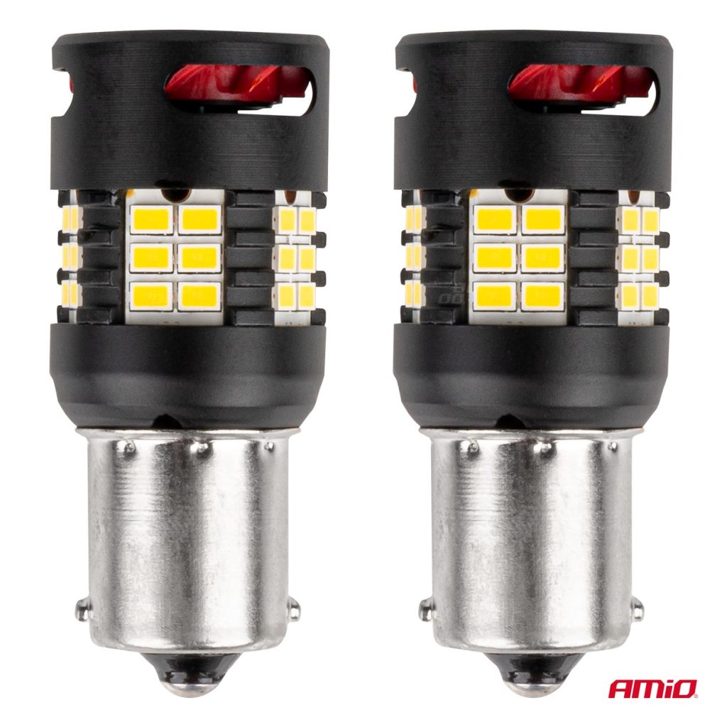 Εικόνα 2 από 5 — Amio – Λάμπες LED P21W βάση BA15S τύπου Pro Series τάση λειτουργίας 12/24V με 24×3020 SMD Can-bus λευκό για Επιβατικά Αυτοκίνητα και Φορτηγά – 2 τεμ. (03721/AM)