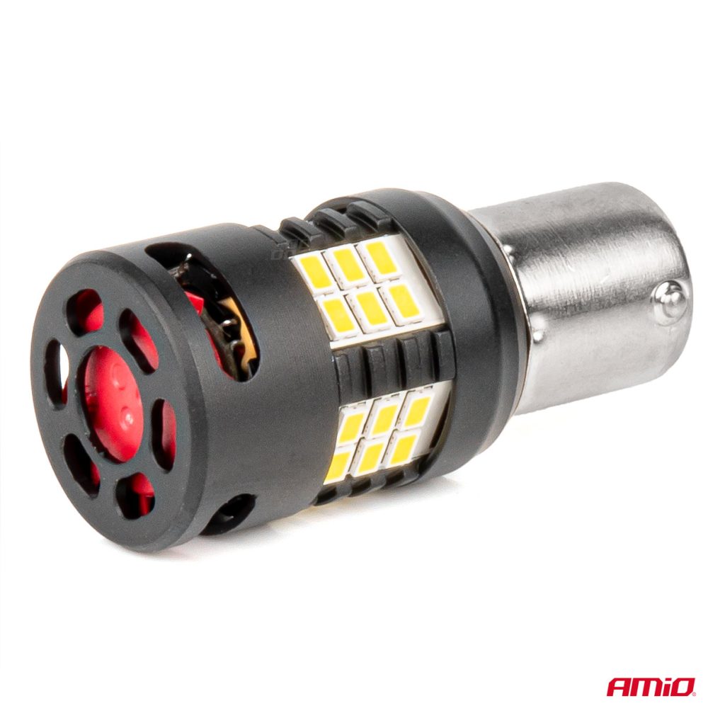 Εικόνα 4 από 5 — Amio – Λάμπες LED P21W βάση BA15S τύπου Pro Series τάση λειτουργίας 12/24V με 24×3020 SMD Can-bus λευκό για Επιβατικά Αυτοκίνητα και Φορτηγά – 2 τεμ. (03721/AM)