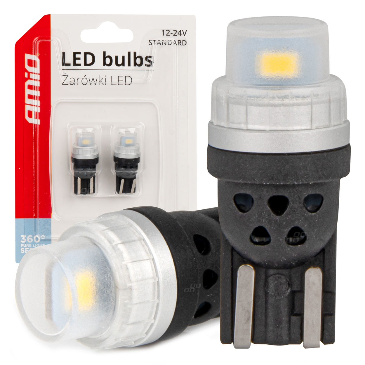 Εικόνα 1 από 5 — Amio – ΛΑΜΠΑΚΙΑ T10 W5W 12/24V 2×3020 SMD LED ΛΕΥΚΟ PURE LIGHT SERIES – 2 Τεμ. (03726/AM)