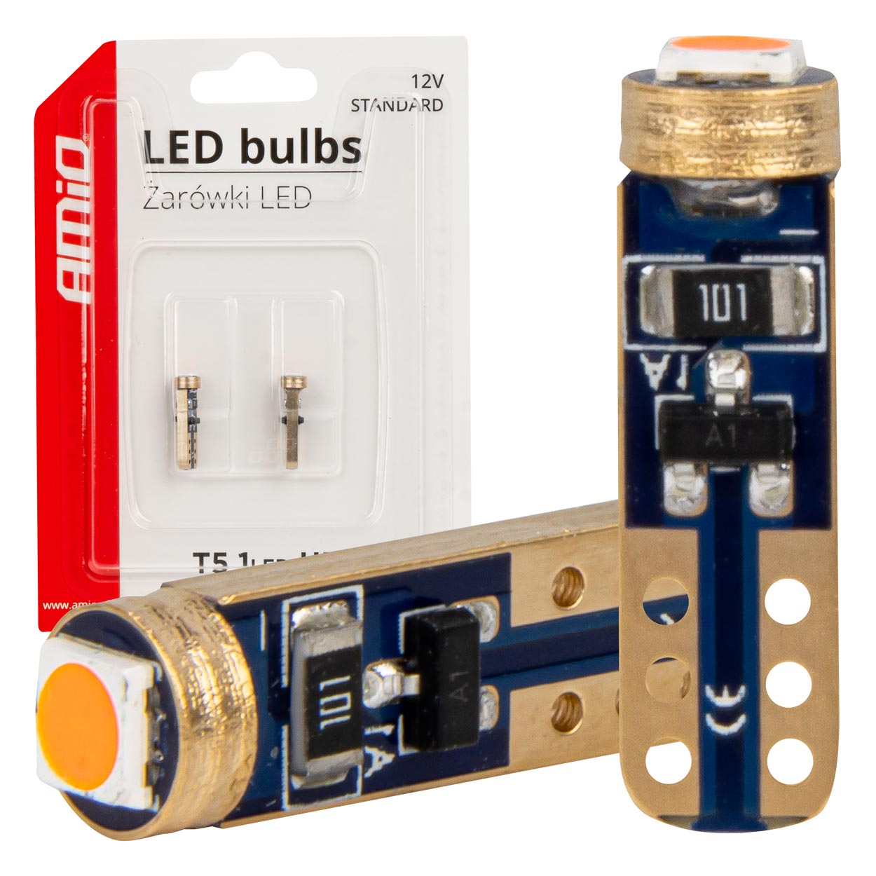 Εικόνα 1 από 5 — Amio – ΛΑΜΠΑΚΙΑ T5 W1W 12V 1SMD LED ΚΟΚΚΙΝΑ – 2 ΤΕΜ. (03727/AM)