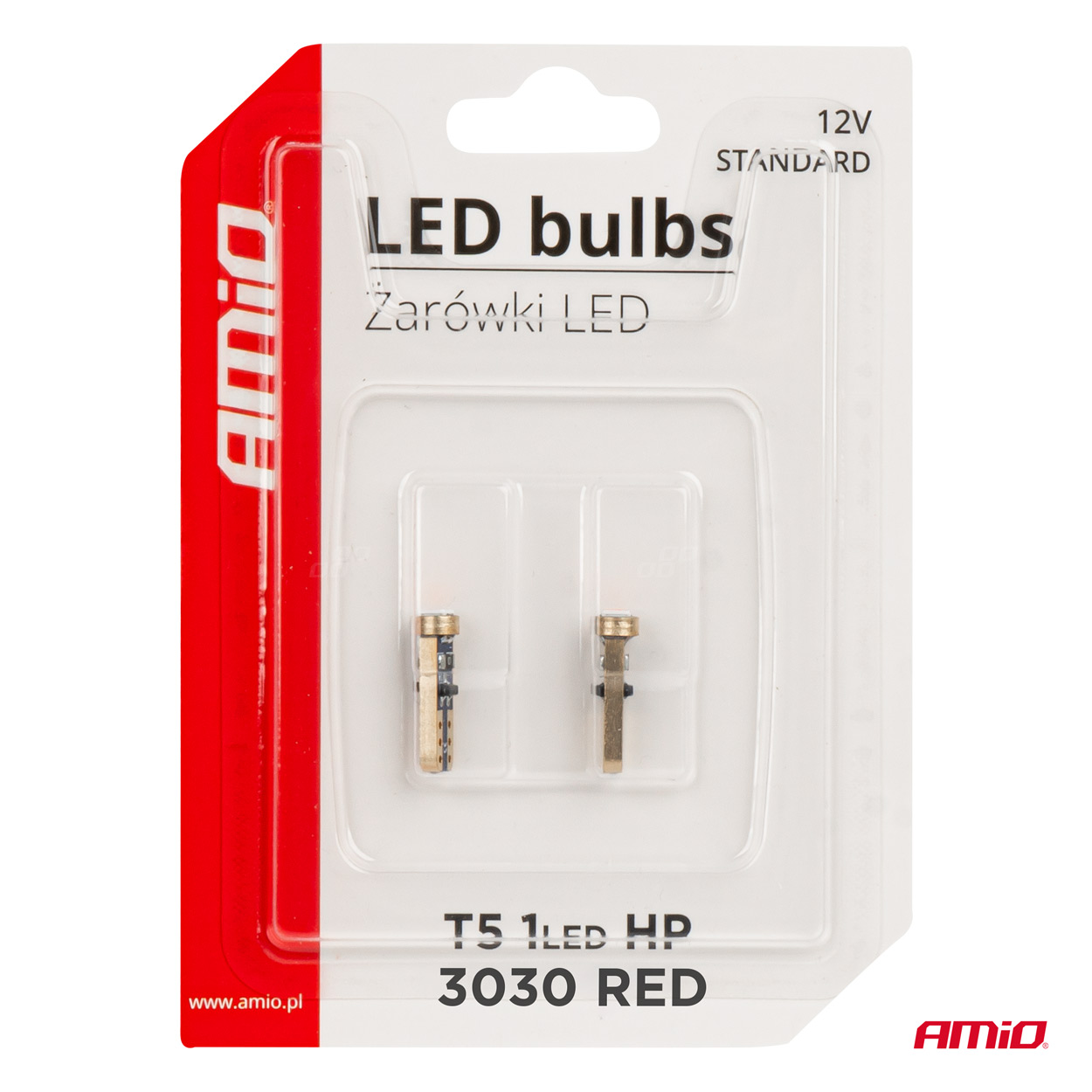 Εικόνα 5 από 5 — Amio – ΛΑΜΠΑΚΙΑ T5 W1W 12V 1SMD LED ΚΟΚΚΙΝΑ – 2 ΤΕΜ. (03727/AM)
