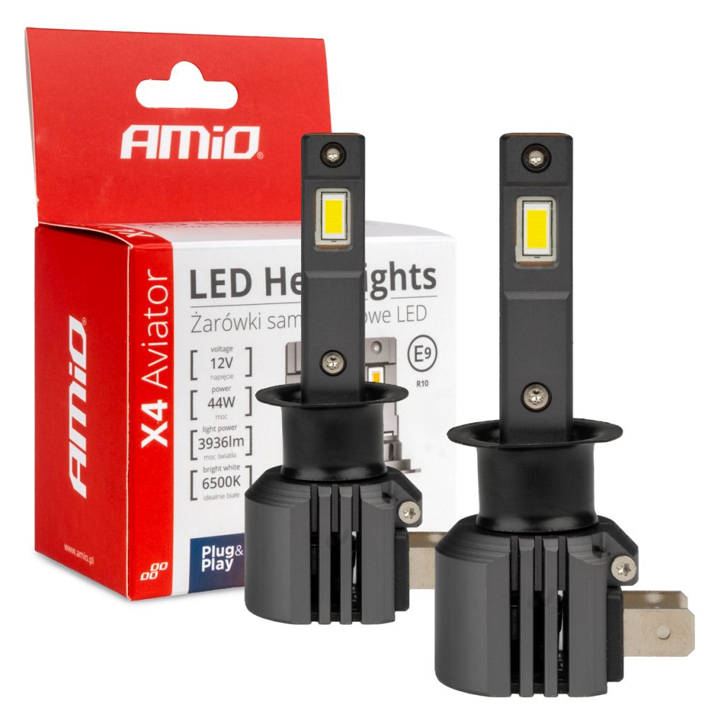 Εικόνα 1 από 5 — Amio – ΛΑΜΠΕΣ LED H1 12V 44W 6.500K 3.936lm CSP X4 SERIES AVIATOR PLUG & PLAY – 2 ΤΕΜ. (03761/AM)