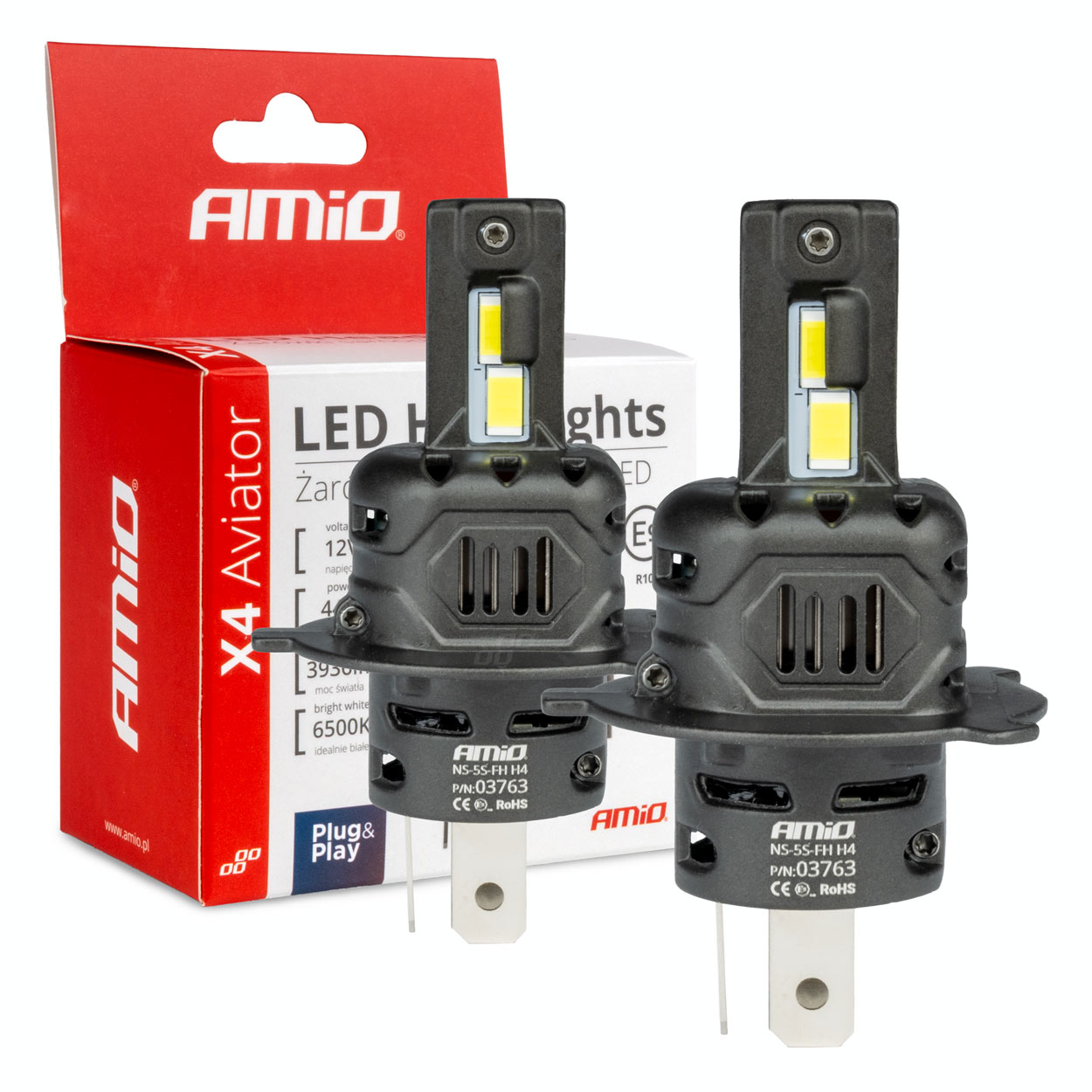 Εικόνα 1 από 5 — Amio – ΛΑΜΠΕΣ LED H4 12V 44W 6.500K 3.936lm CSP X4 SERIES AVIATOR PLUG & PLAY – 2 ΤΕΜ. (03763/AM)