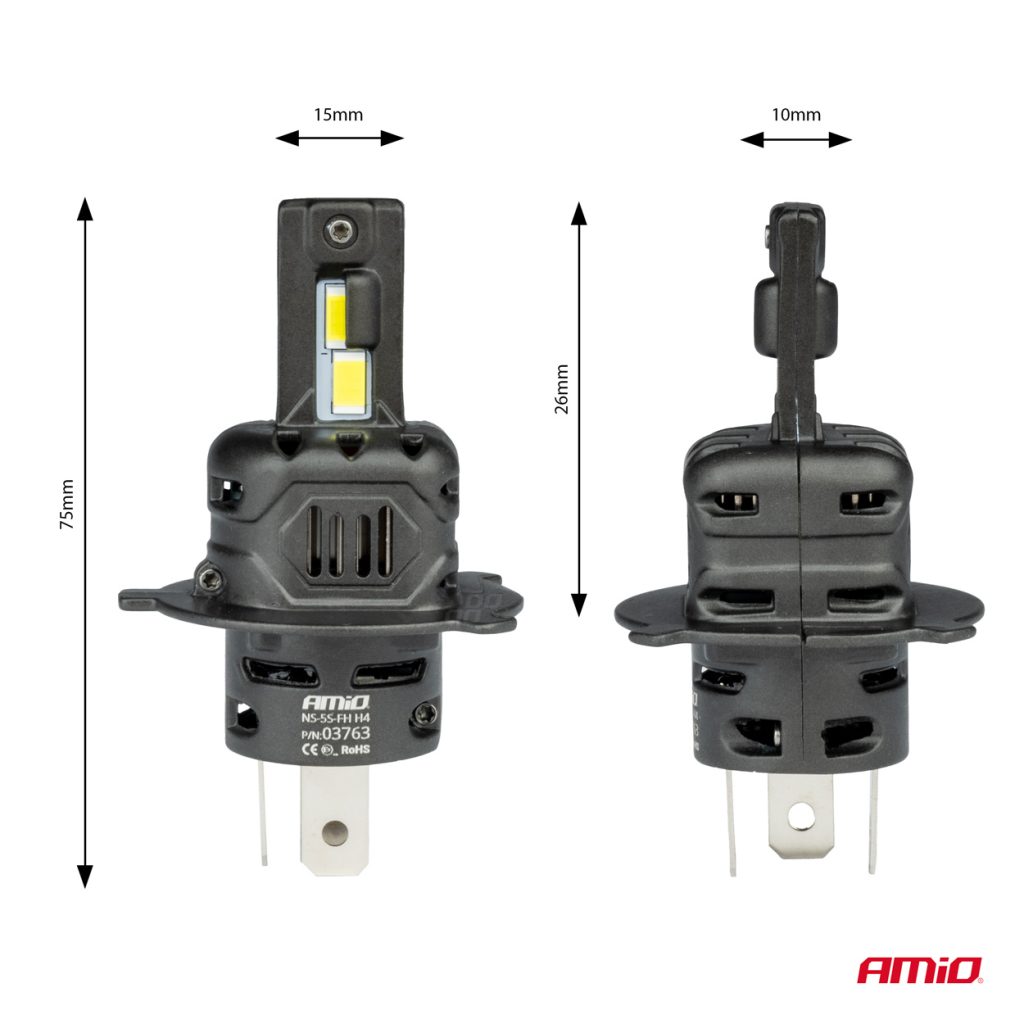 Εικόνα 3 από 5 — Amio – ΛΑΜΠΕΣ LED H4 12V 44W 6.500K 3.936lm CSP X4 SERIES AVIATOR PLUG & PLAY – 2 ΤΕΜ. (03763/AM)